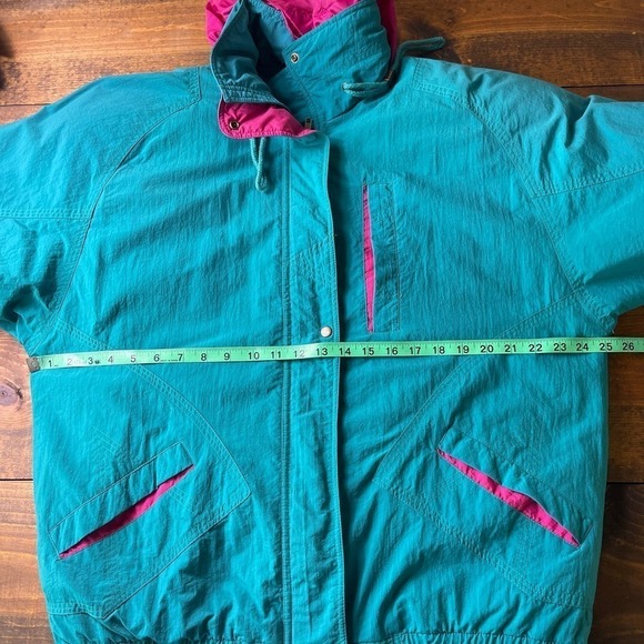 Vintage 80s London Towne Teal Pink Windbreaker Ski Jacket Lining Women's Medium - Picture 12 of 13